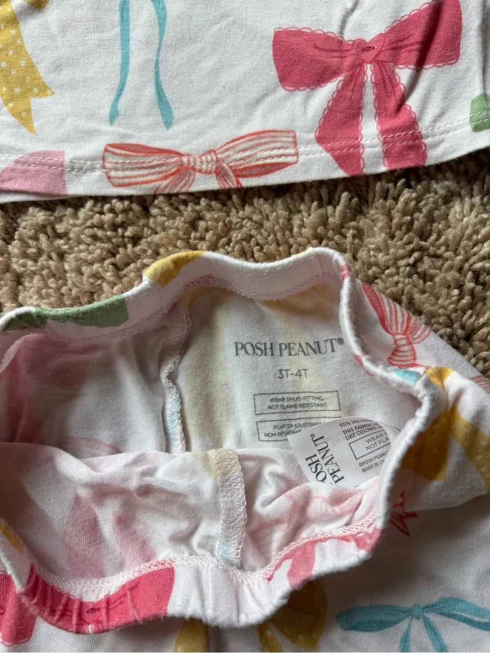 Bow-Print Long Sleeve Pajama Set - Multicolor Bows: Posh Peanut 3T-4T